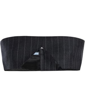 Prada Strapless Pinstriped Wool Cropped Top - Black