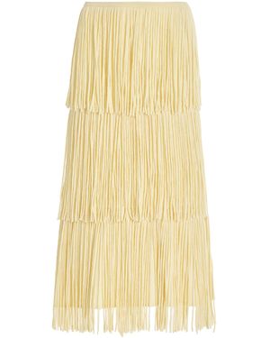 Lisa Yang Isa Fringed Knit Cashmere Midi Skirt - Yellow