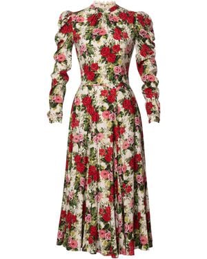 Lena Hoschek Sweetheart Satin Sheath Midi Dress - Red