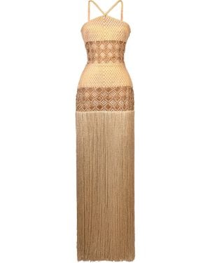 Kilentar Ibemi Lace-Paneled Fringe Maxi Dress - Natural