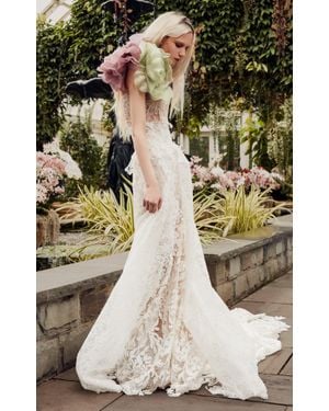 Vera Wang Hazel A-line Macrame Lace Gown With Overskirt - Multicolour