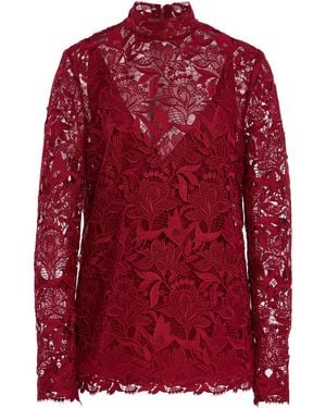Carolina Herrera Lace Mock Neck Top - Red