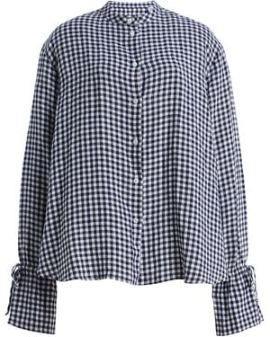 With Nothing Underneath Exclusive Tie-Cuff Gingham Linen Shirt - Blue