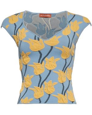 Altuzarra Leland Cotton-Blend Knit Top - Blue