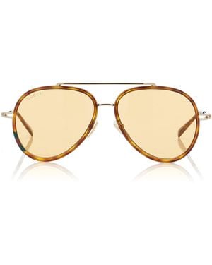 Gucci Aviator-Frame Metal Sunglasses - Natural