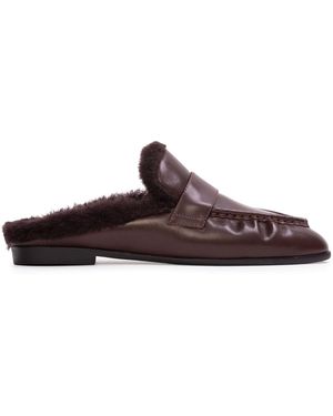 Black Suede Studio Theo Shearling Loafer Mules - Brown