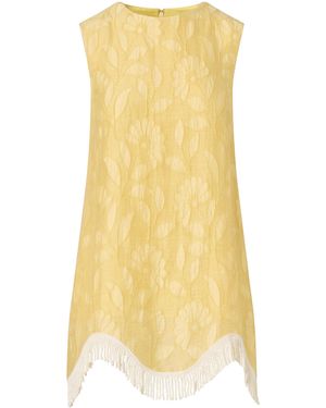 ROAME. Juju Fringed Floral Jacquard Mini Dress - Yellow