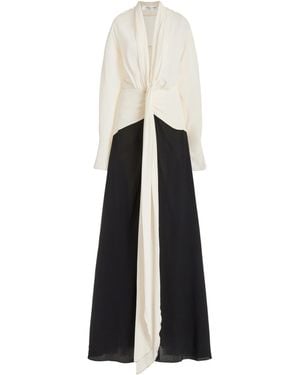 Victoria Beckham Tie-detailed Draped Silk Gown - White