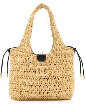 Dolce & Gabbana Crocheted Raffia Shoulder Bag - Metallic