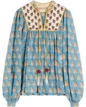Valentino Garavani Embroidered Cotton-Blend Blouse - Blue