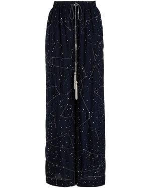 Cucculelli Shaheen La Galaxie Embellished Silk Wide-leg Trousers - Blue