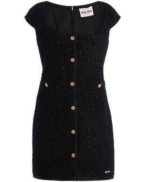 Miu Miu Lamé-Bouclé Tweed Mini Dress - Black