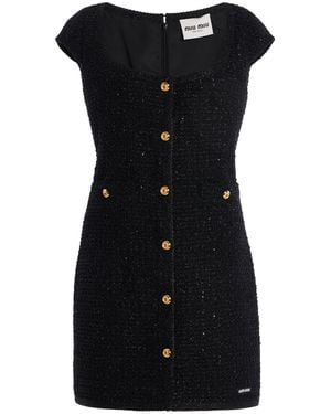 Miu Miu Lamé-Bouclé Tweed Mini Dress - Black