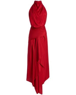 Brandon Maxwell Exclusive The Marin Draped Twill Midi Scarf Dress - Red