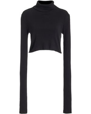 ÉTERNE Cropped Cotton-blend Turtleneck Top - Black