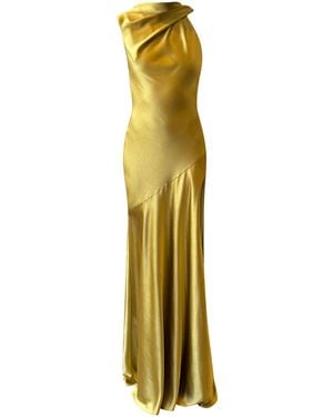 Amsale Satin Asymmetric Drape Gown - Metallic