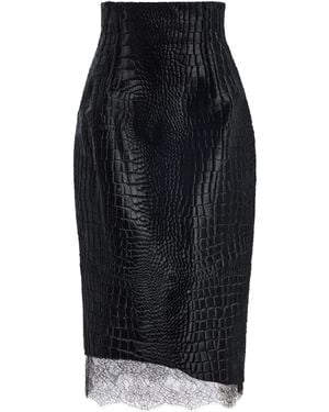 LAQUAN SMITH Croc-Embossed Pony Hair Midi Skirt - Black