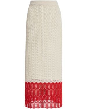 Jil Sander Cotton Crochet Midi Skirt - Red