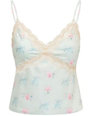 LoveShackFancy Lamora Floral Satin Top - Blue