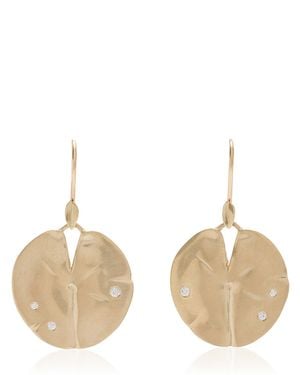 Annette Ferdinandsen Medium Lily Pad 14k Gold Diamond Earrings - White