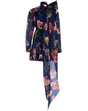 Carolina Herrera Tie-Neck Silk Mini Shirt Dress - Blue