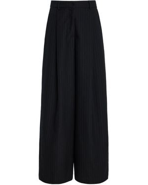 Sloan Pleated Pinstriped Wool Wide-Leg Trousers - Black