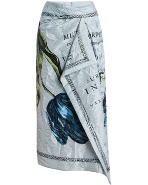 Erdem Printed Draped Midi Skirt - Blue