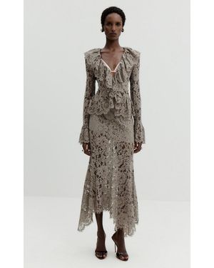 De La Vali Karo Cotton-Blend Lace Midi Skirt - Grey