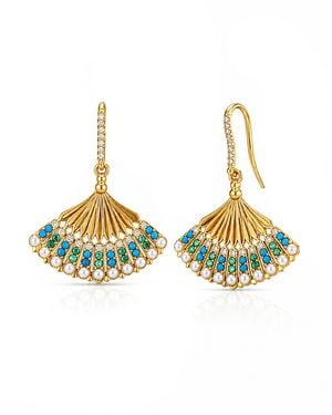 Jenna Blake Emerald; And Pearl Fan Earrings - Metallic