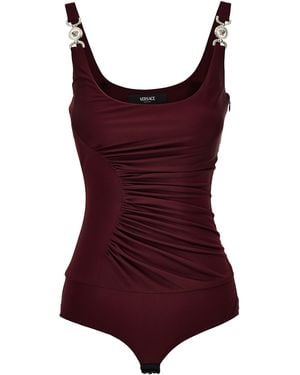 Versace Ruched Jersey Bodysuit - Red