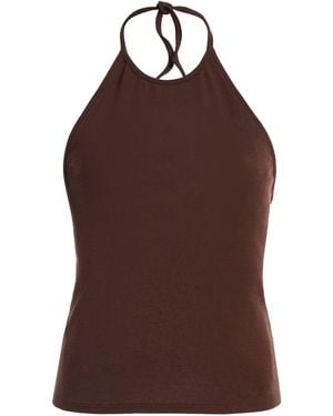 DONNI. The Baby Ribbed Cotton Halter Top - Brown