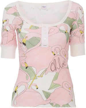 Chloé Printed Cotton-Jersey Top - Pink