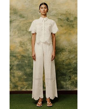 Agua Bendita Tota Broderie Anglaise Cotton Wide-Leg Trousers - Green