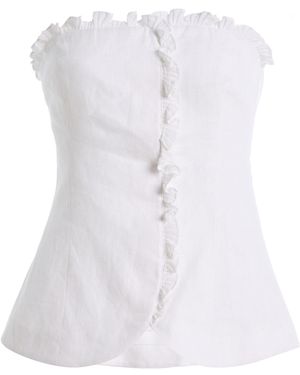 Posse Florence Strapless Ruffled Linen Top - White