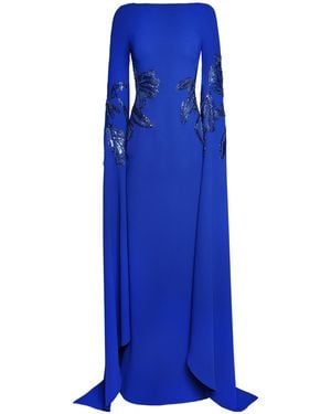 Naeem Khan Cascading Sleeve Wool-Blend Crepe Gown - Blue