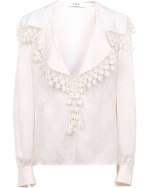 Chloé Ruffled Organic Silk-Jacquard Top - Pink