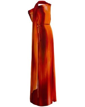 LAQUAN SMITH Asymmetric Draped Crepe Maxi Scarf Dress - Red