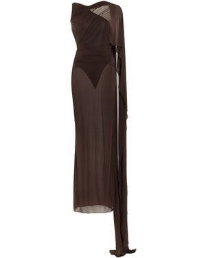 The Attico Ruched Sheer Jersey Maxi Dress - Brown