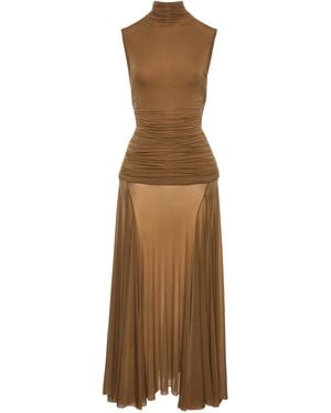 Magda Butrym High Neck Ruched Maxi Dress - Natural