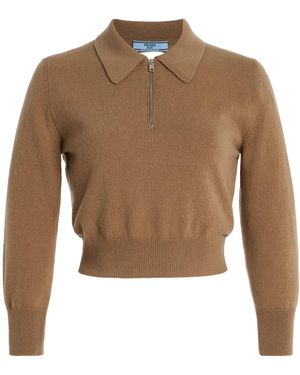 Prada Cutout Cropped Cashmere Polo Jumper - Natural