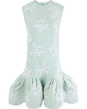 La Fuori Pixie's Pearl Elixir Embellished Silk Mini Dress - Green
