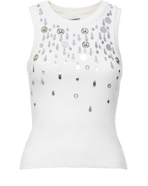 DES_PHEMMES Embellished Stretch-Cotton Tank Top - Grey