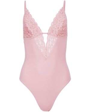 Fleur du Mal Charlotte Lace-Trimmed Jersey 3-Way Bodysuit - Pink