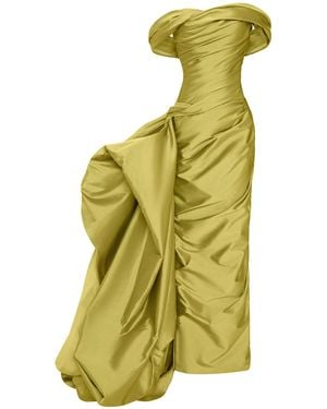 Marmar Halim Off-The-Shoulder Draped Taffeta Gown - Green