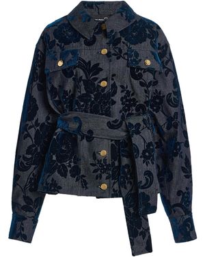 Oscar de la Renta Flocked Floral Denim Jacket - Blue