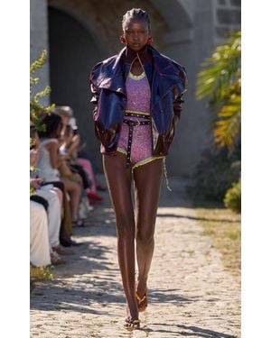ALÉMAIS Salvador Faux Leather Bomber Jacket - Red