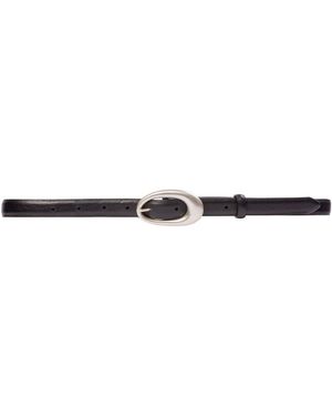 Black Suede Studio Oval Leather Belt - Black