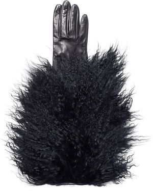Paula Rowan Barbara Fur-Trimmed Leather Gloves - Black