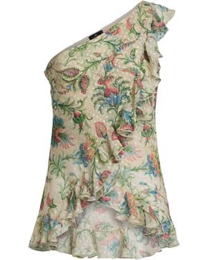 Etro Ruffled Asymmetric Silk-Blend Top - Green