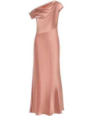 SEV Off-The-Shoulder Draped Satin Maxi Dress - Pink